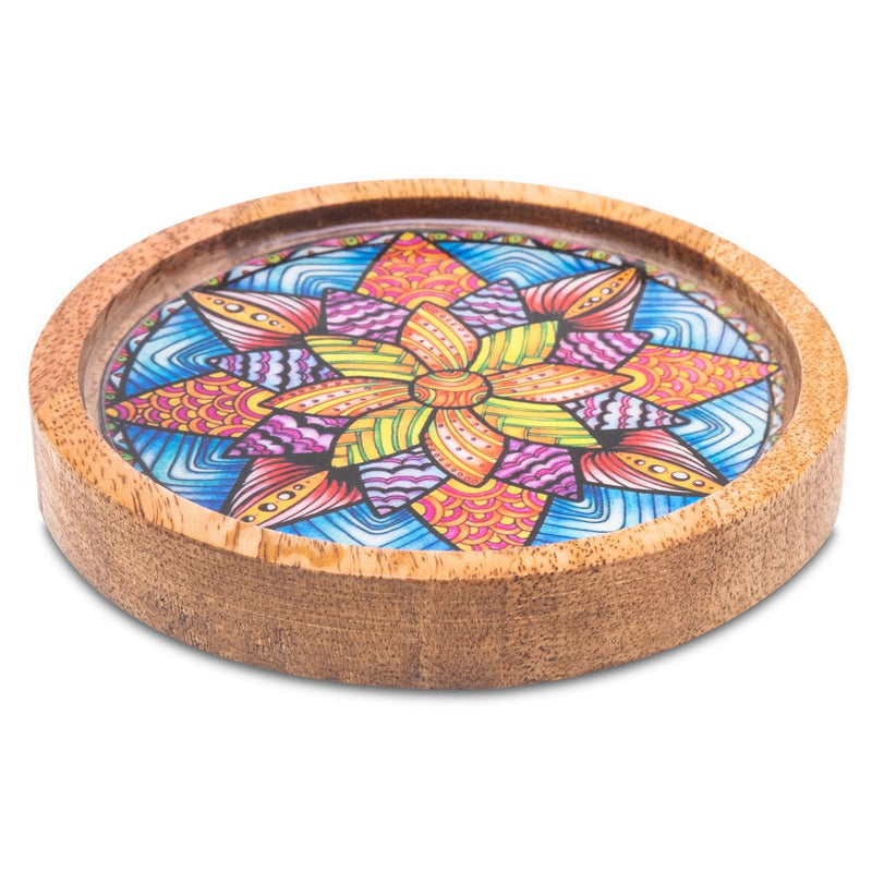 Buy Wooden Round Coasters with Mandala Print Design Set of 2 | Shop Verified Sustainable Table Essentials on Brown Living™