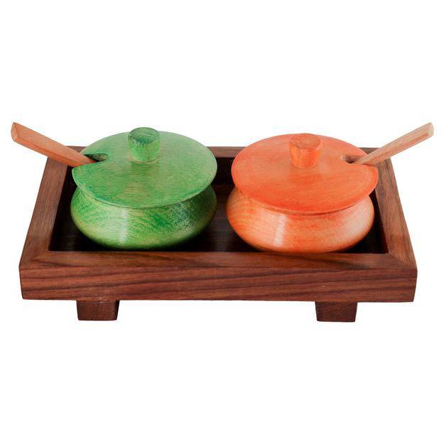 Buy Wooden Serving Trays Jars with Tray & Spoon | Mukhwas Set | Shop Verified Sustainable Products on Brown Living