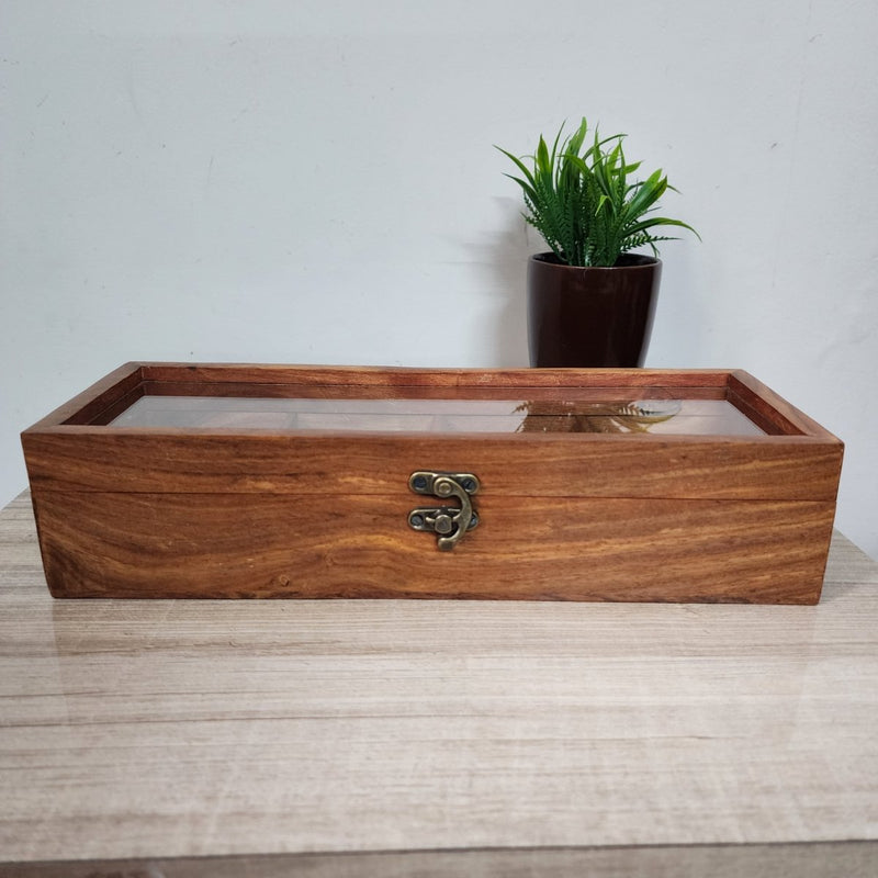 Buy Wooden Spice Storage Box with Spoon & a Glass Top- 4 Large Compartments | Shop Verified Sustainable Kitchen Organisers on Brown Living™