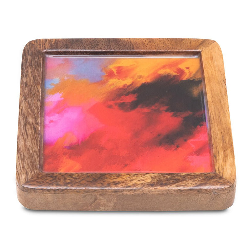 Buy Wooden Square Coasters with Red Abstract Print Design Set of 2 | Shop Verified Sustainable Table Essentials on Brown Living™