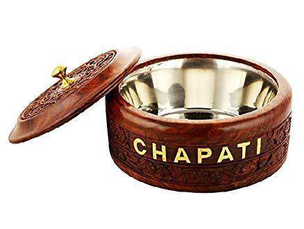 Buy Wooden Stainless Steel Bread Chapati Casserole with Engraved Design Finish - Brass Knob | Shop Verified Sustainable Products on Brown Living