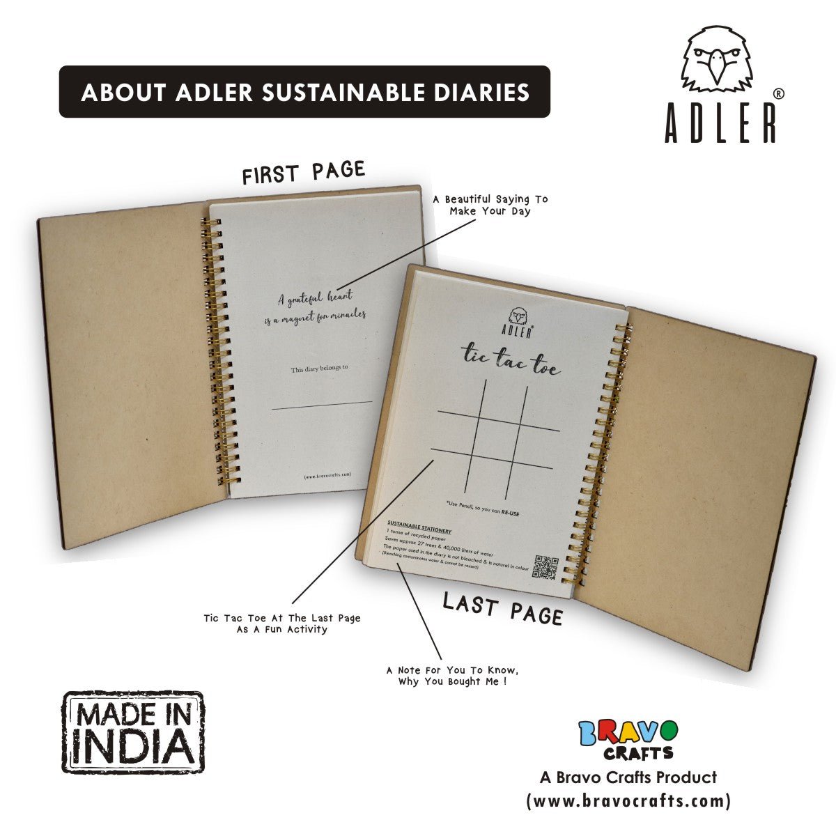 Wooden Sustainable Recycled Diary 1 | A5 Size | 102 Pages | Verified Sustainable by Brown Living™