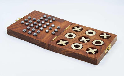 Wooden Tic Tac Toe & Solitaire Board Game | Travel Board Game – Learning & Educational Toys on Brown Living™. SKU: 1108. Img 7.