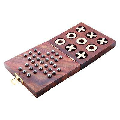 Wooden Tic Tac Toe & Solitaire Board Game | Travel Board Game | Verified Sustainable by Brown Living™