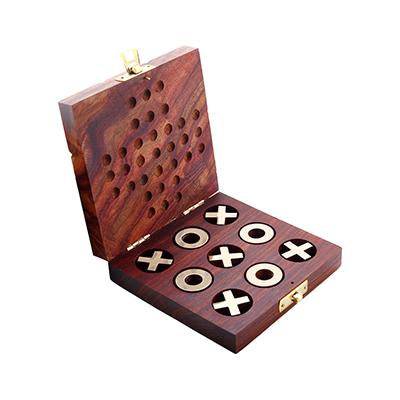 Wooden Tic Tac Toe & Solitaire Board Game | Travel Board Game | Verified Sustainable by Brown Living™