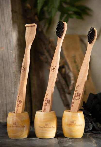 Wooden Toothbrush Holders | For Dry & Bacteria Free Bamboo Toothbrush Tongue Cleaner Razor | Verified Sustainable by Brown Living™