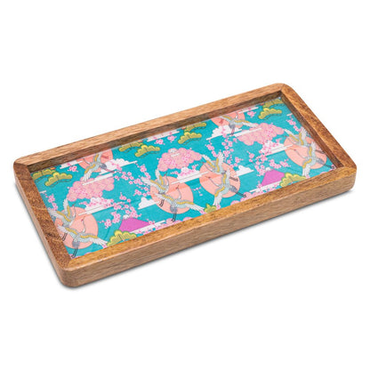 Wooden Tray With Blue Bird Print Design | Verified Sustainable by Brown Living™