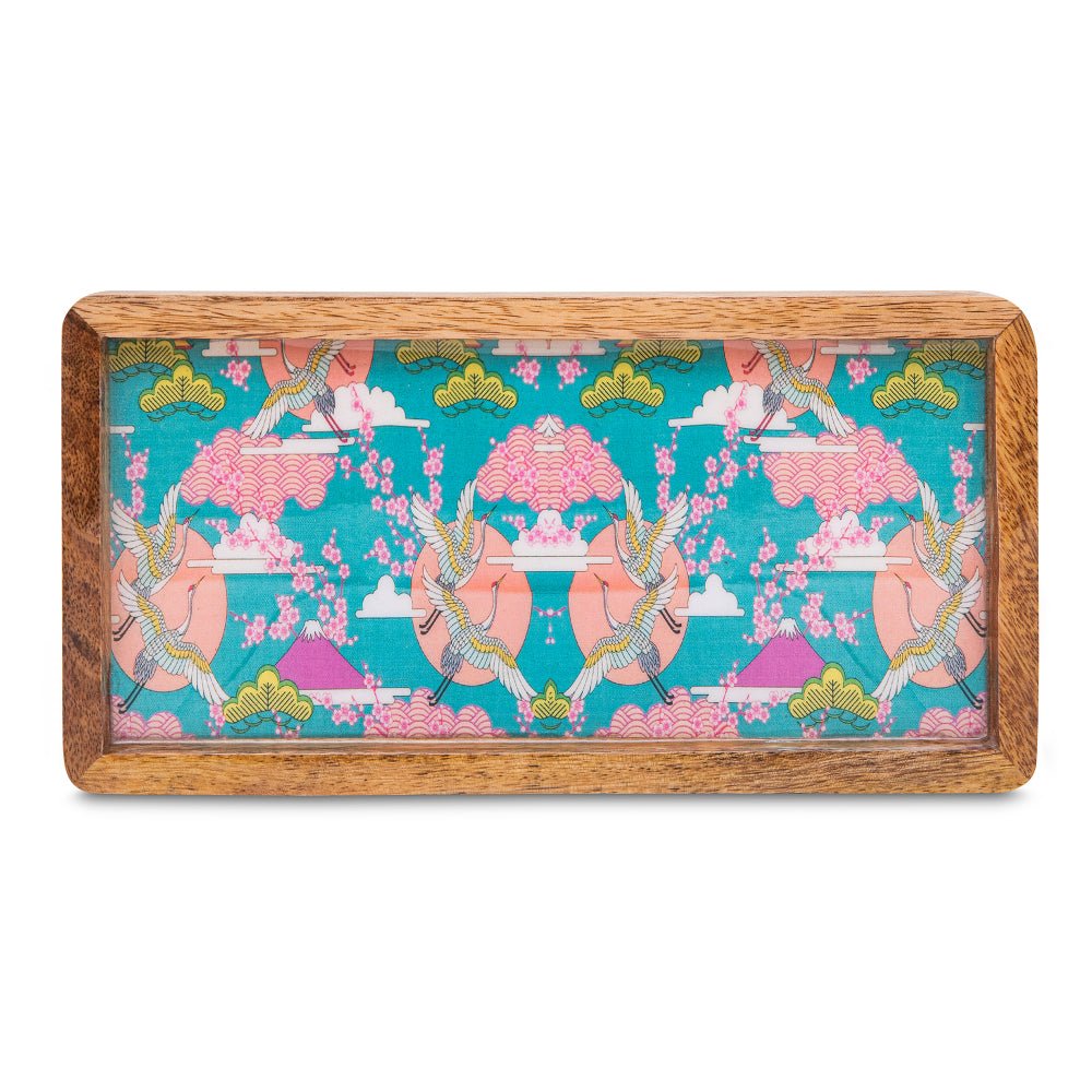 Wooden Tray With Blue Bird Print Design | Verified Sustainable by Brown Living™