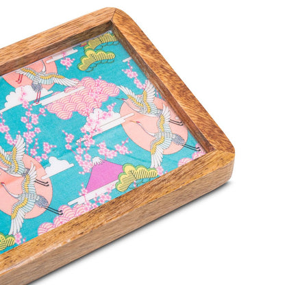 Wooden Tray With Blue Bird Print Design | Verified Sustainable by Brown Living™