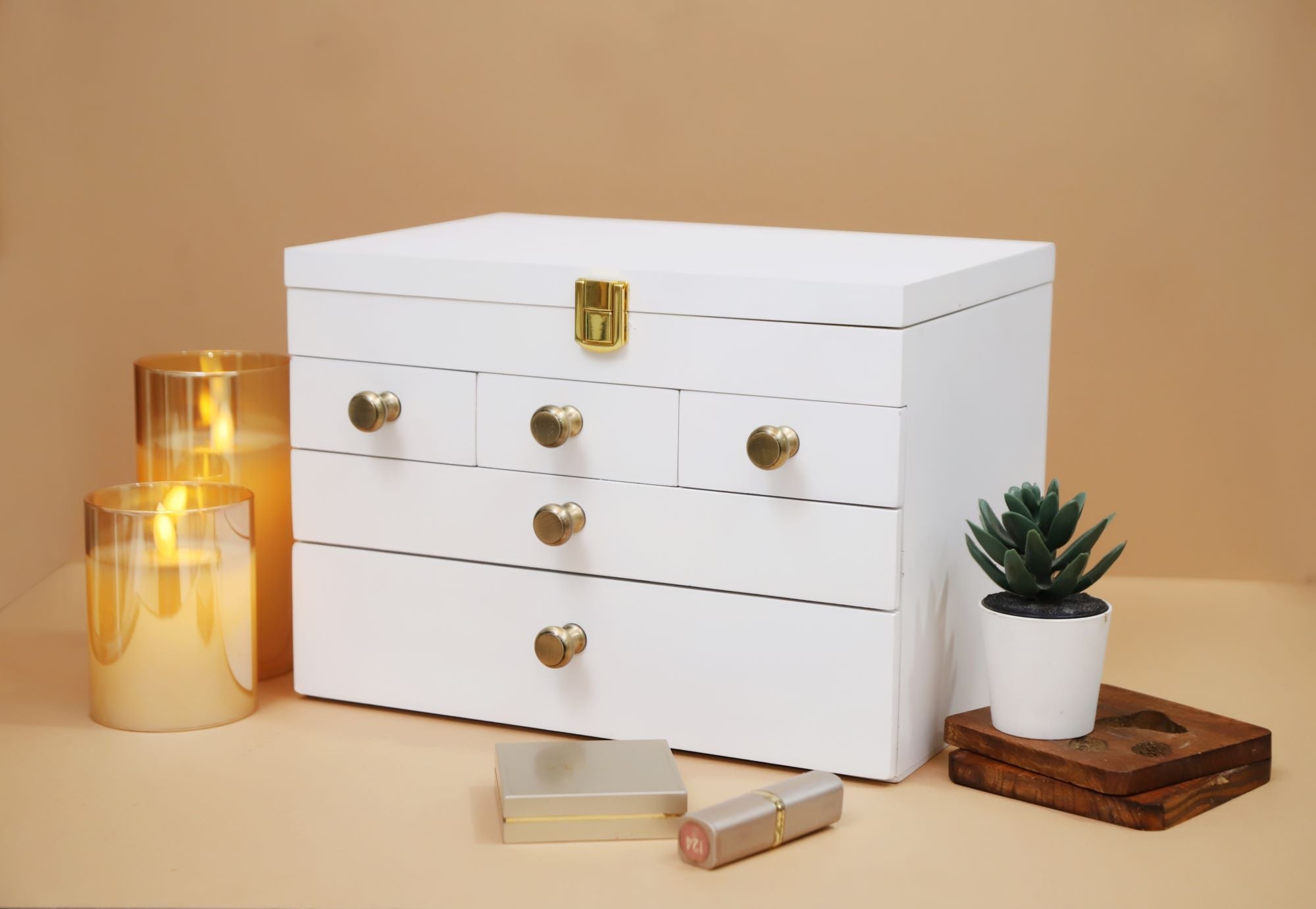 Wooden Vintage Makeup Organizer Drawer - White | Verified Sustainable by Brown Living™