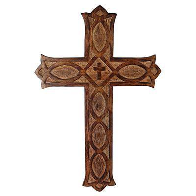 Antique Wooden Wall Hanging | French Cross Plaque - 18" x 12" | Verified Sustainable by Brown Living™