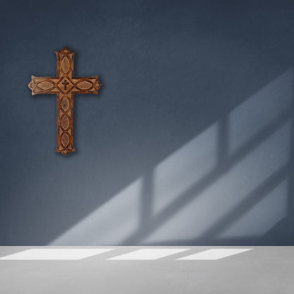 Antique Wooden Wall Hanging | French Cross Plaque - 18" x 12" | Verified Sustainable by Brown Living™