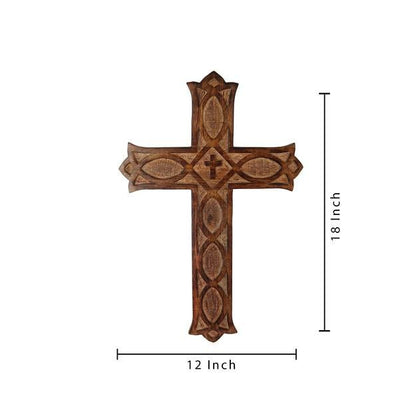 Antique Wooden Wall Hanging | French Cross Plaque - 18" x 12" | Verified Sustainable by Brown Living™