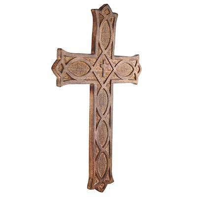 Antique Wooden Wall Hanging | French Cross Plaque - 18" x 12" | Verified Sustainable by Brown Living™