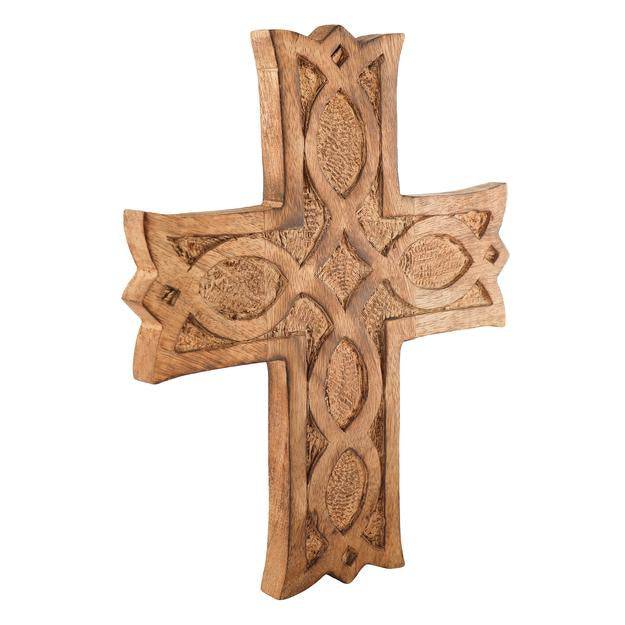 Wooden Wall Hanging French Cross Plaque with Antique Design | Verified Sustainable by Brown Living™