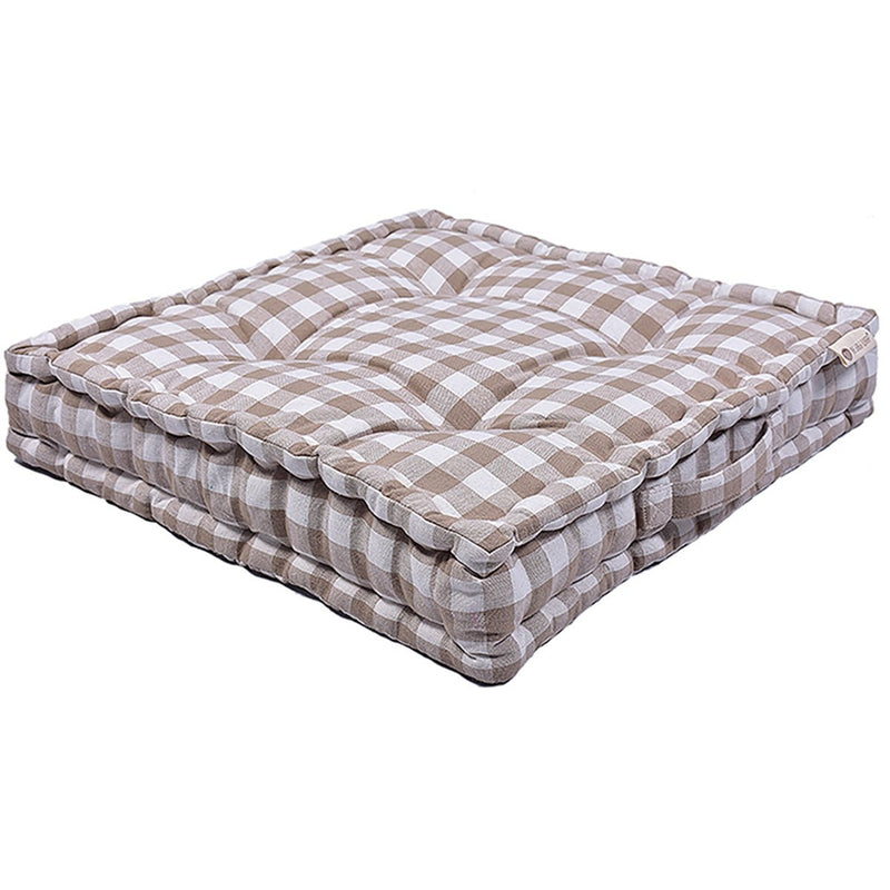 Buy Woven Bold Check Cotton Floor Cushion | Shop Verified Sustainable Pillow on Brown Living™