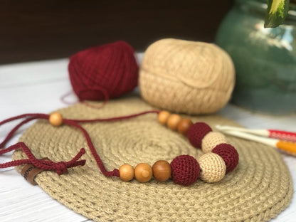 Yellow and White Crochet Wooden Beads Adjustable Necklace | Verified Sustainable by Brown Living™