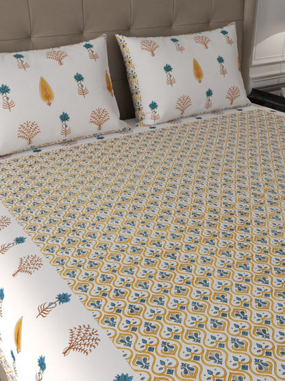 Yellow Elegant Hand Block Print Cotton Super King Size Bedding Set | Verified Sustainable by Brown Living™