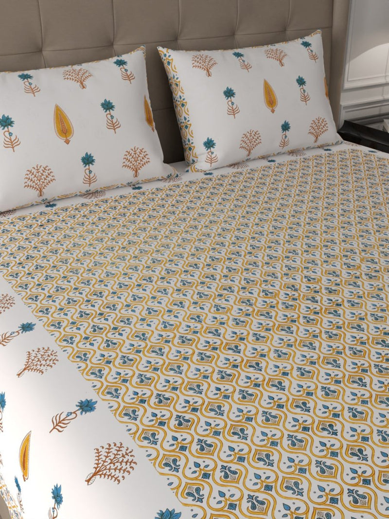 Buy Yellow Elegant Hand Block Print Cotton Super King Size Bedding Set | Shop Verified Sustainable Bedding on Brown Living™