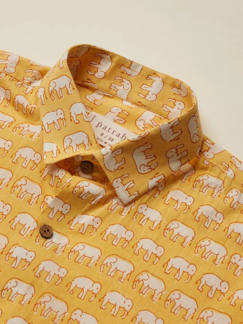 Buy Yellow Elephant Printed Shirt | Shop Verified Sustainable Men Shirt on Brown Living™