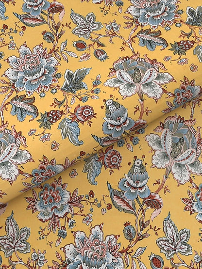 Yellow Floral Print Pure Cotton King Size Bedsheet with 2 Pillow Covers | Verified Sustainable by Brown Living™