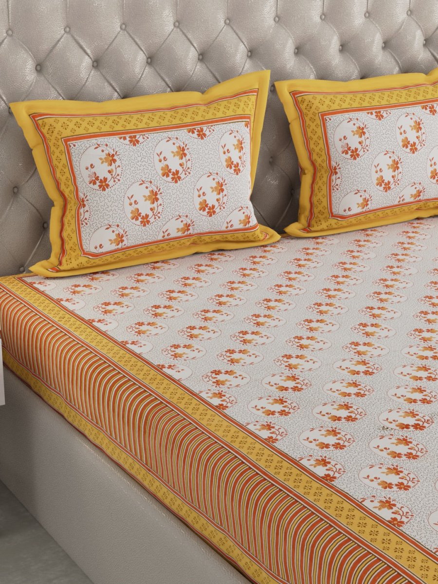 Yellow Hand Block Print Pure Cotton King Size Bedding Set | Verified Sustainable by Brown Living™