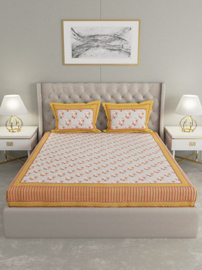 Yellow Hand Block Print Pure Cotton King Size Bedding Set | Verified Sustainable by Brown Living™