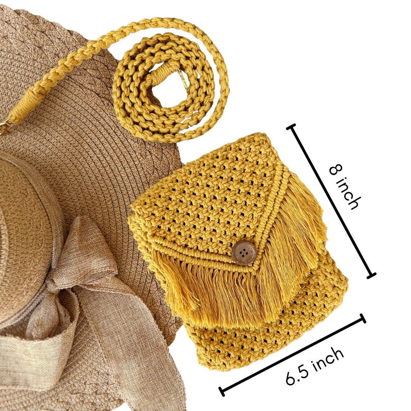 Yellow Macrame Mobile Sling Bag | Verified Sustainable Sling bag on Brown Living™