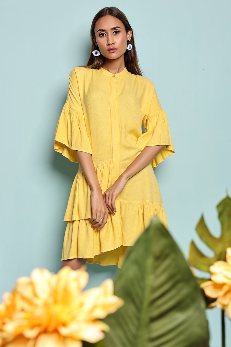 Buy Yellow Ruffle Shirt Dress | Shop Verified Sustainable Products on Brown Living