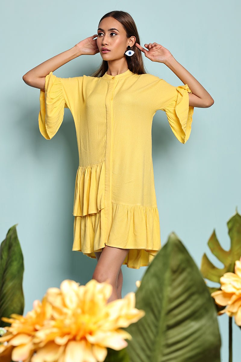 Yellow Ruffle Shirt Dress | Verified Sustainable by Brown Living™