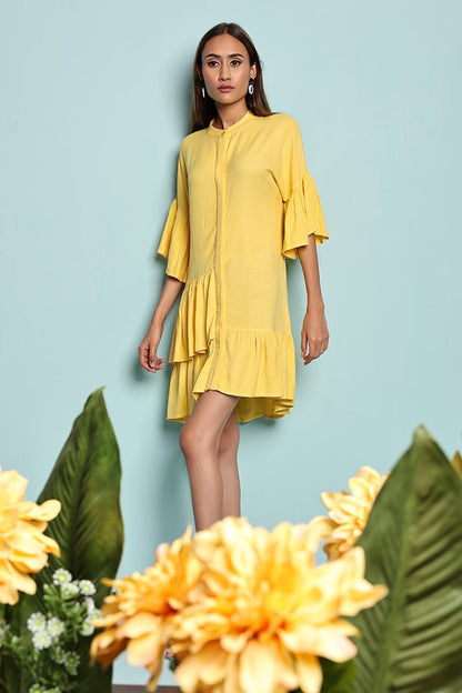 Yellow Ruffle Shirt Dress | Verified Sustainable by Brown Living™