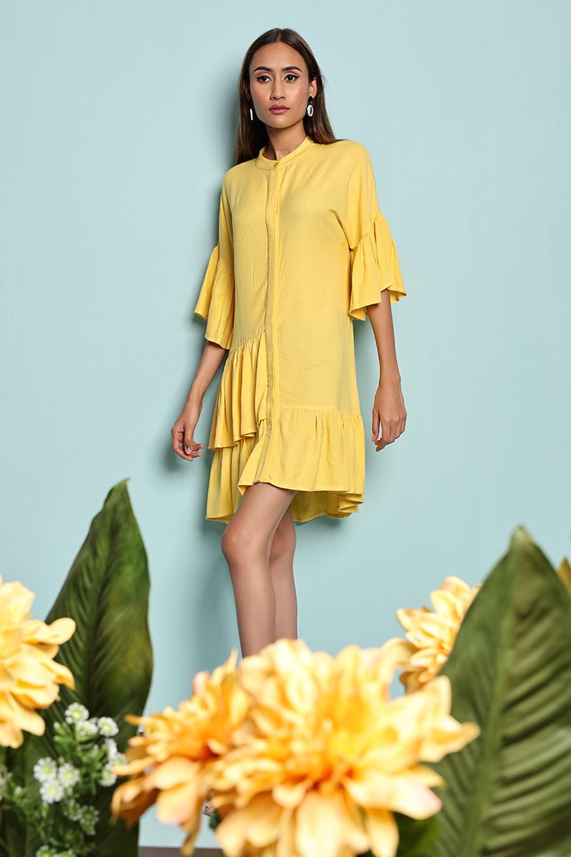 Buy Yellow Ruffle Shirt Dress | Shop Verified Sustainable Womens Dress on Brown Living™