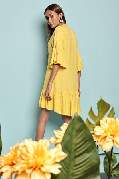 Yellow Ruffle Shirt Dress | Verified Sustainable by Brown Living™