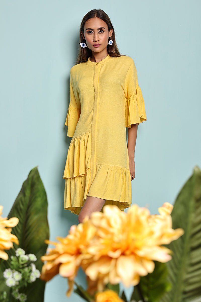 Yellow Ruffle Shirt Dress | Verified Sustainable by Brown Living™