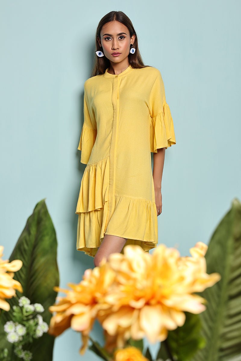 Buy Yellow Ruffle Shirt Dress | Shop Verified Sustainable Products on Brown Living