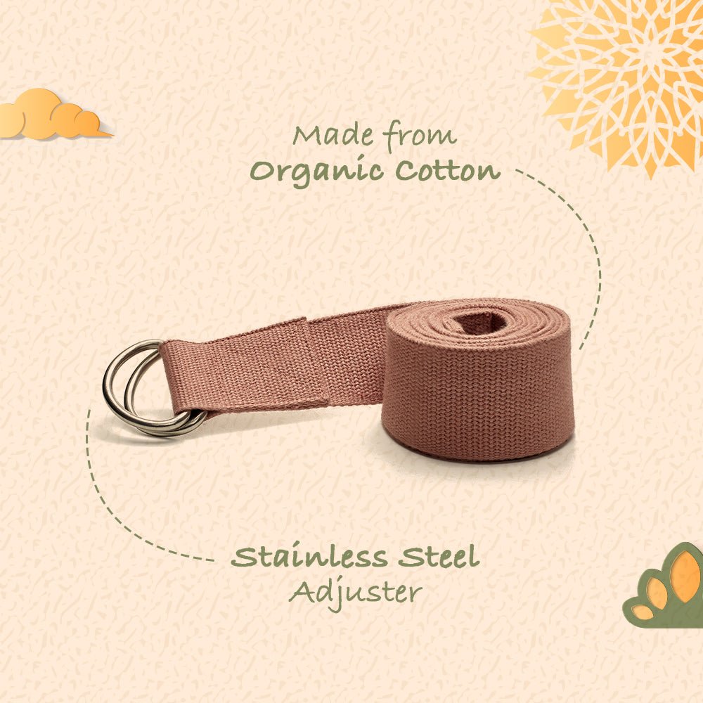 Yoga Belt | Organic Cotton Strap for Stretching | Yoga Practitioners & Gym - goers | Rose | Verified Sustainable by Brown Living™