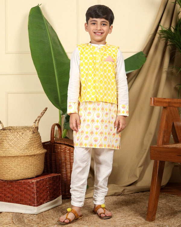 Buy Zahra Boys Ethnic Kurta Churidaar Set with Nehru Jacket | Shop Verified Sustainable Kids Ethnic Sets on Brown Living™