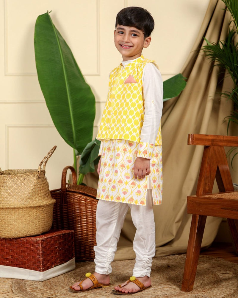 Buy Zahra Boys Ethnic Kurta Churidaar Set with Nehru Jacket | Shop Verified Sustainable Kids Ethnic Sets on Brown Living™