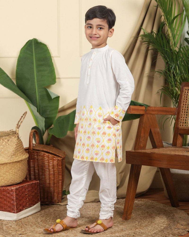 Buy Zahra Boys Hand-Block Printed Ethnic Cotton Kurta Set | Shop Verified Sustainable Products on Brown Living