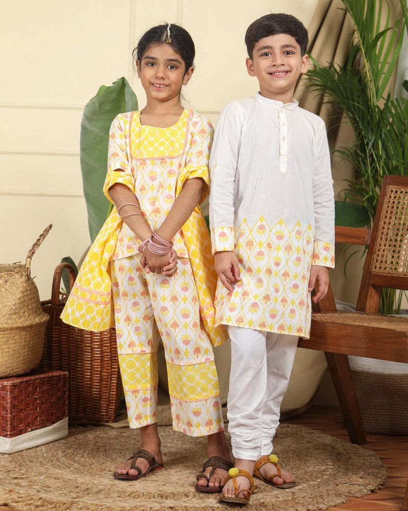 Buy Zahra Boys Hand-Block Printed Ethnic Cotton Kurta Set | Shop Verified Sustainable Kids Ethnic Sets on Brown Living™