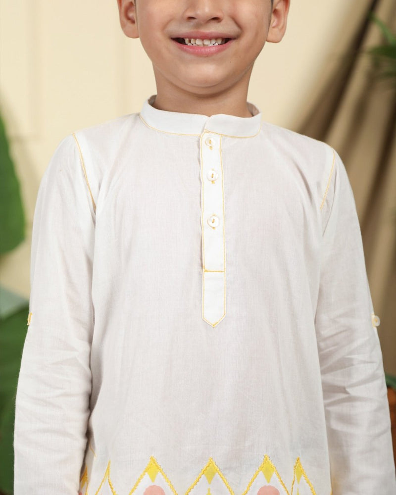 Buy Zahra Boys Hand Block Printed Ethnic Embroidered Cotton Kurta | Shop Verified Sustainable Kids Ethnic Sets on Brown Living™