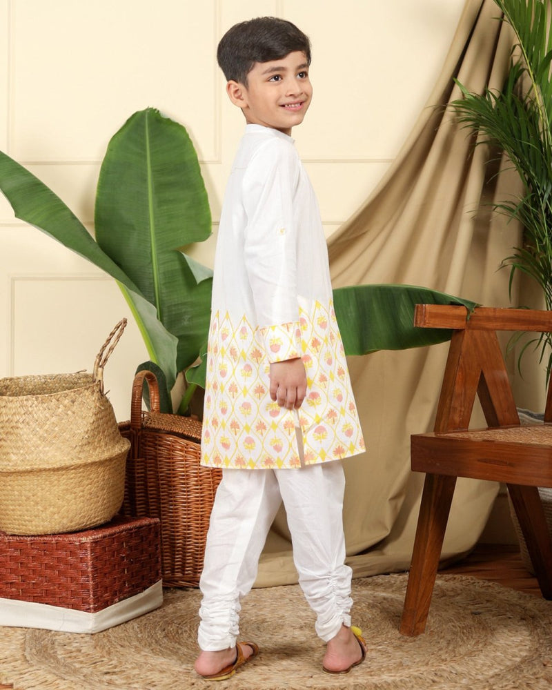 Buy Zahra Boys Hand Block Printed Ethnic Embroidered Cotton Kurta | Shop Verified Sustainable Kids Ethnic Sets on Brown Living™