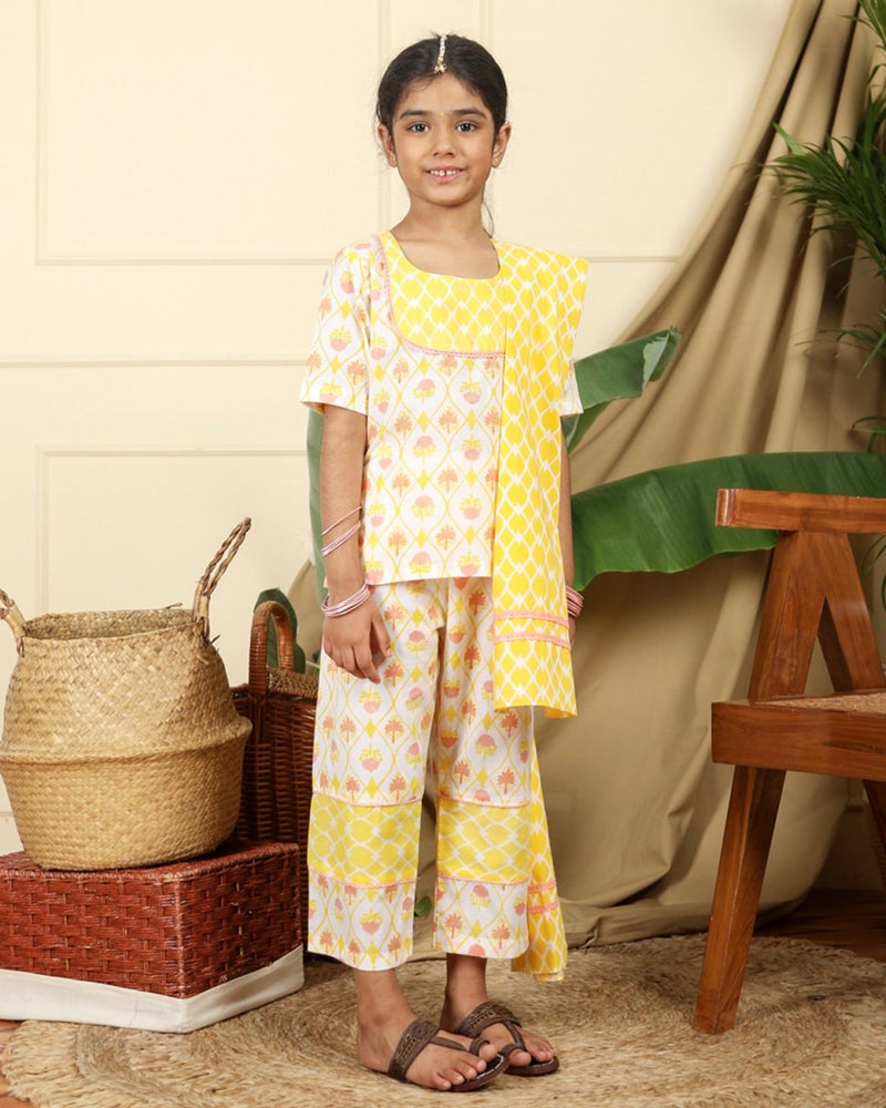 Buy Zahra Girls Hand-Block Printed Cotton Ethnic Suit Set | Shop Verified Sustainable Products on Brown Living