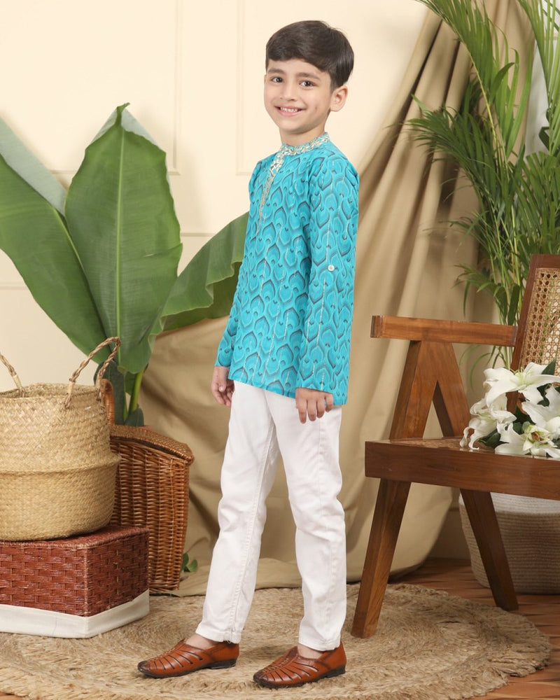 Buy Zarkha Boys Ethnic Embroidered Cotton Short Kurta | Shop Verified Sustainable Products on Brown Living