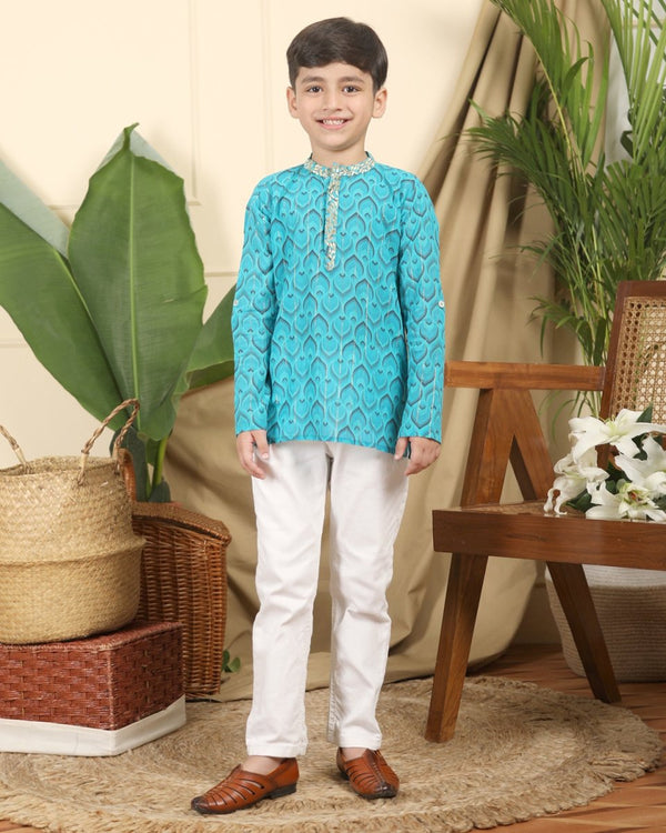 Buy Zarkha Boys Ethnic Embroidered Cotton Short Kurta | Shop Verified Sustainable Kids Ethnic Sets on Brown Living™