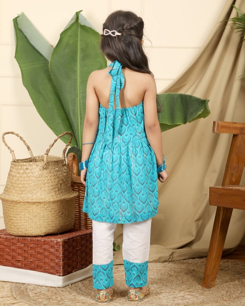 Buy Zarkha Girls Zari Stripes Ethnic Tunic and Off-White Cotton Pyjama | Shop Verified Sustainable Products on Brown Living