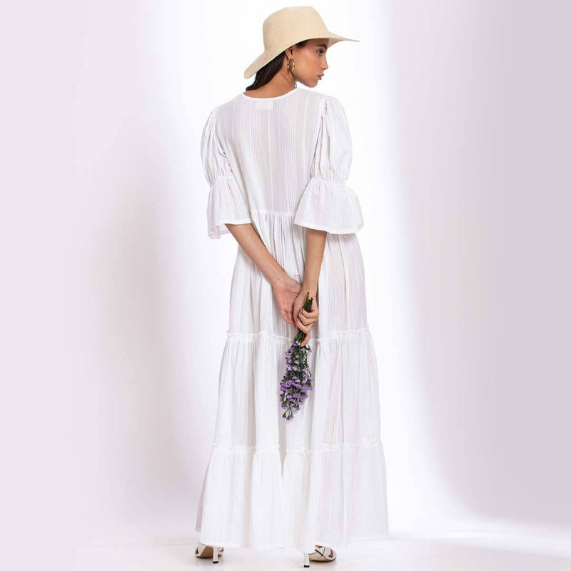 Buy Zen Dress - Tiered maxi white dress for women made in viscose cotton | Shop Verified Sustainable Womens Dress on Brown Living™