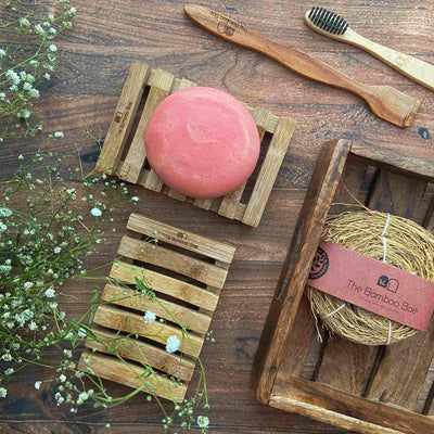 Zero Waste Kit | Personal Care Combo | Soap Tray + Toothbrush + Tongue Cleaner + Loofah – Gift Giving on Brown Living™. SKU: TBB - 76. Img 2.