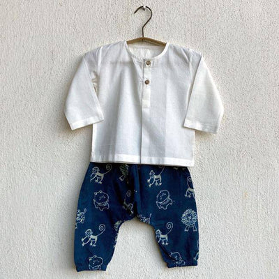 Zoo Bag - Zoo And White Kurta with Zoo Pants – Kids Daywear Sets on Brown Living™. SKU: 186 - 06154 - ZOO - WHT - KURPJ1. Img 4.