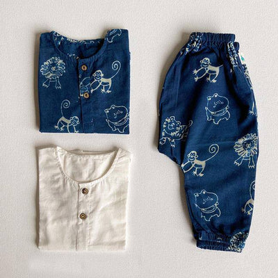 Zoo Bag - Zoo And White Kurta with Zoo Pants – Kids Daywear Sets on Brown Living™. SKU: 186 - 06154 - ZOO - WHT - KURPJ1. Img 1.